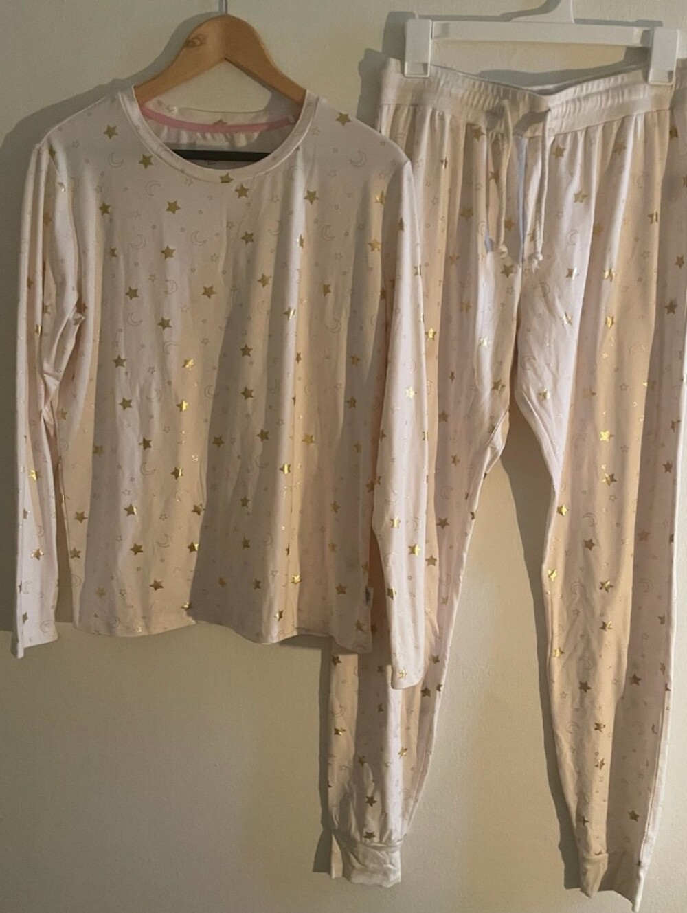 Chelsea Peers Pale Pink Gold FOIL Star & Moon JOGGERS Pajamas Pj Set Soft NEW